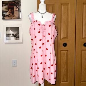 Shein Curve Mini Dress Womens 2XL Pink Strawberry Print Lace Up Front Coquette